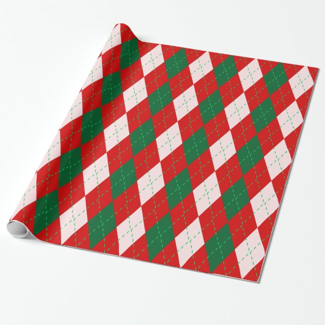 Argyle XL Red Forest Emerald Green Wrapping Paper (Unrolled)