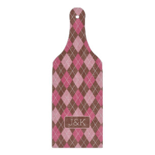 Argyll Golf Pattern Pink & Brown Custom His & Hers Cutting Board