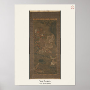 Arhat Taming the Dragon - Yuan Dynasty Painting Poster