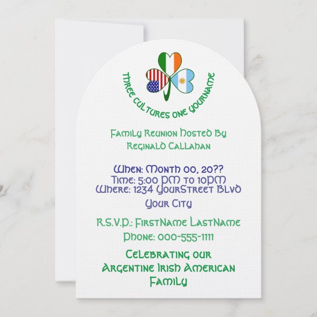 Arhentinr Irish USA Flag Shamrock Personal Reunion Invitation (Front)