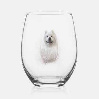 Ari the Samoyed collection Stemless Wine Glass