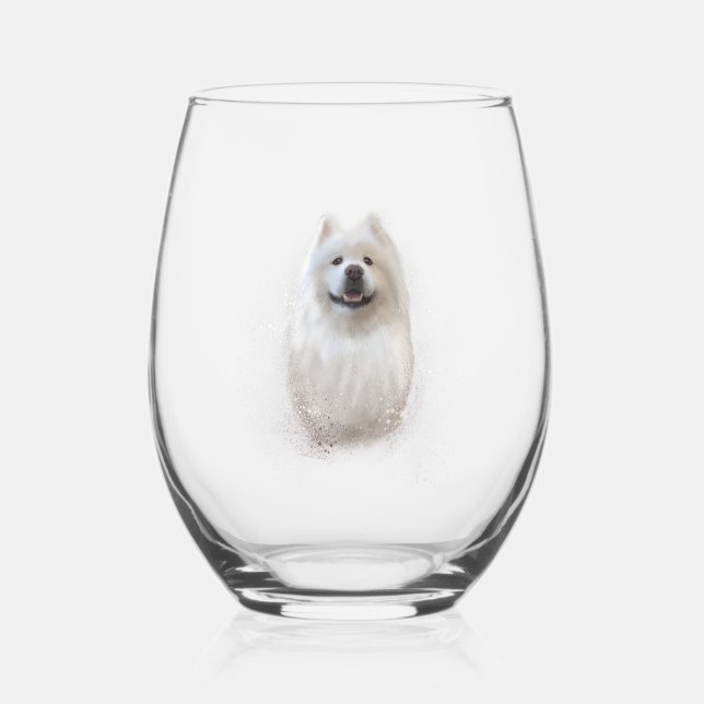 Ari the Samoyed collection Stemless Wine Glass (Front)
