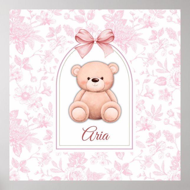 Aria | Custom Pink Teddy Bear Nursery Design  Poster (Front)
