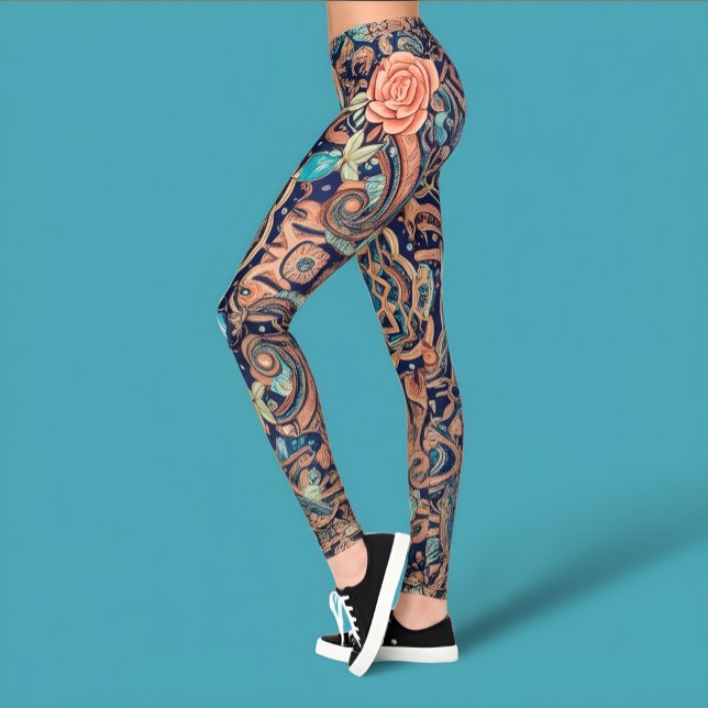 Aria Grace Elegant Cobalt Rosewood Boho Leggings (Creator Uploaded)