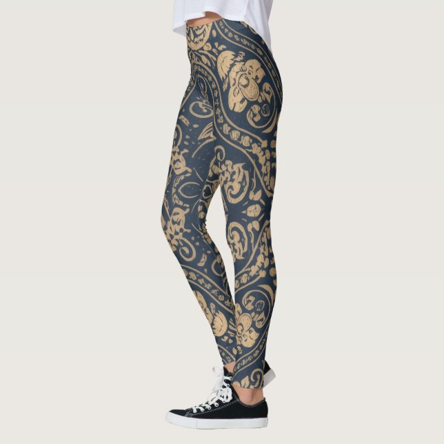 Aria Grace Indigo Tulip Paisley Folk Heritage Leggings (Left)