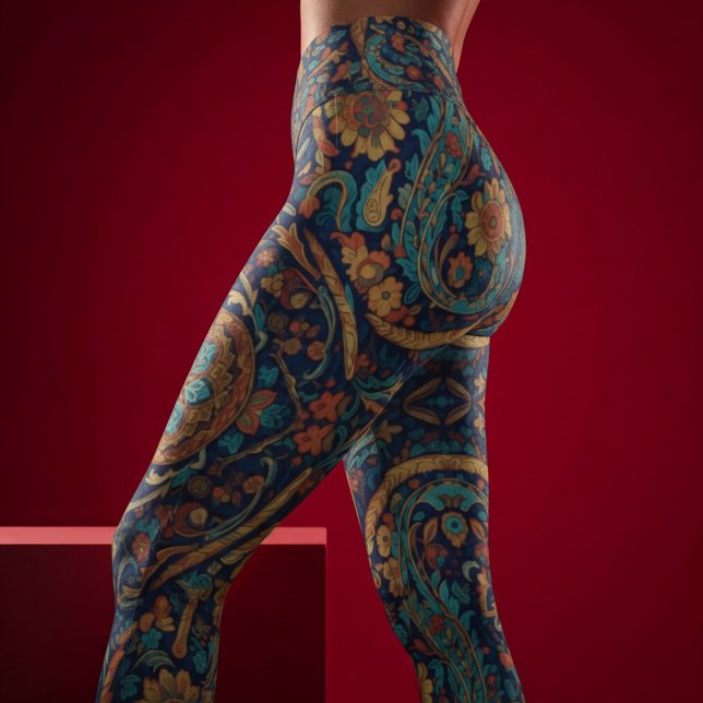 Aria Grace Majestic Indigo Paisley Boho Leggings (Pose 10 – Crossed Leg )