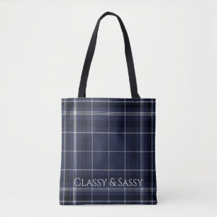 Aria Grace Midnight Elegance Luxe Plaid Pattern Tote Bag