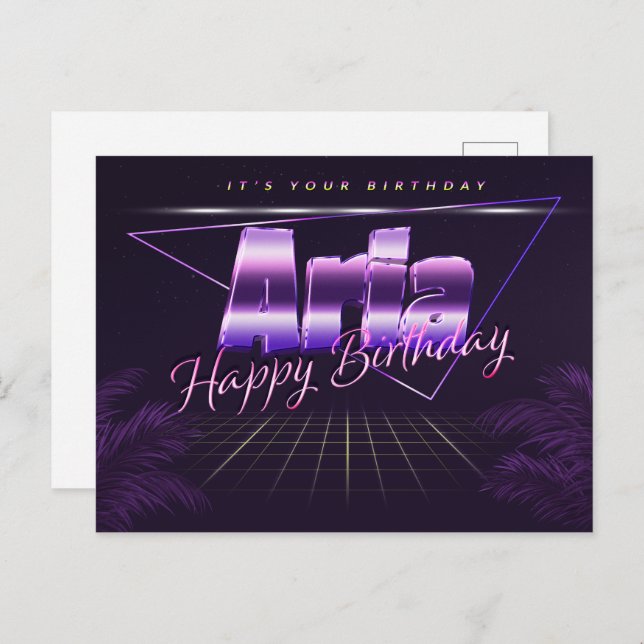 Aria Name Last name purple postcard birthday (Front/Back)
