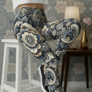 Aria Peony Paisley Heritage Midnight Blue Vol 7 Leggings