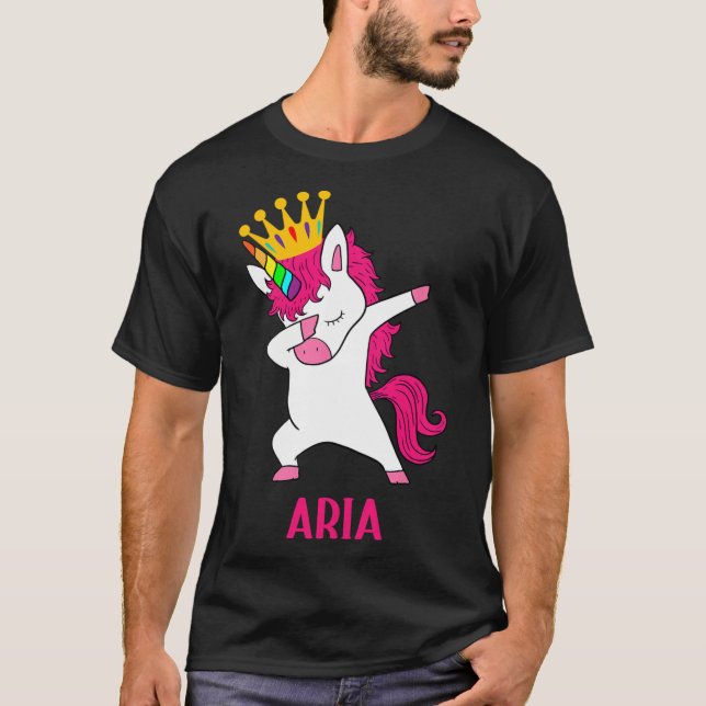ARIA Personalised Dabbing Unicorn Queen  T-Shirt (Front)