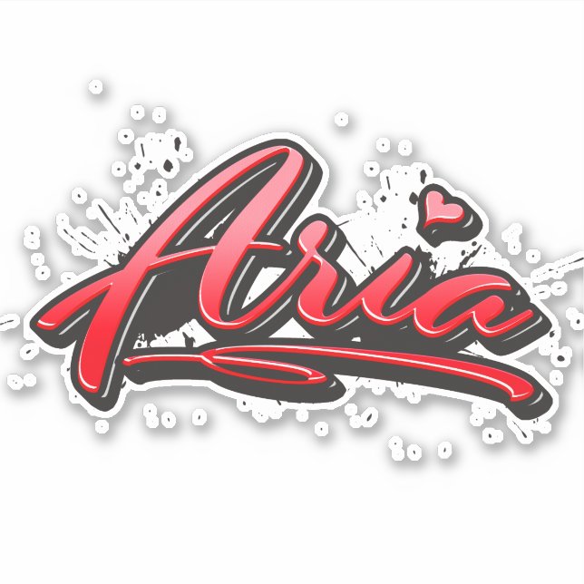 Aria red Heart Graffiti Sticker (Front)