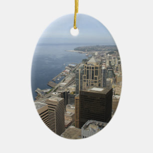 Arial View of Seattle Ceramic Tree Decoration