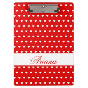 Ariana, Custom Name Template, Red and White Hearts Clipboard