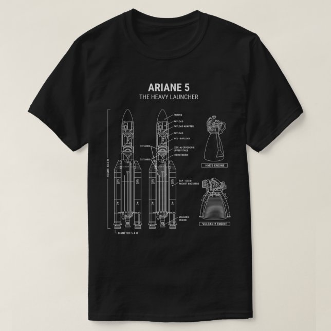ARIANE 5 Rocket Blueprint Arianespace   T-Shirt (Design Front)