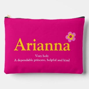 Arianna girls name text flower pink yellow case accessory pouch
