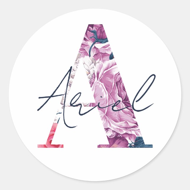 Ariel Name Custom Sticker Girls Label Floral A (Front)