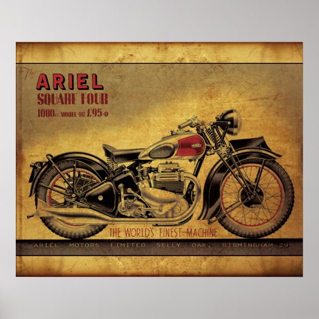 Ariel square four vintage motorcycle poster (Front)