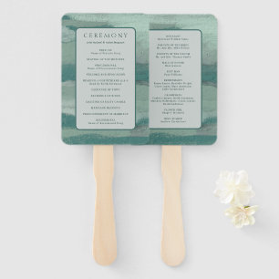 Ariel Teal Abstract Coastal Modern Wedding Program Hand Fan