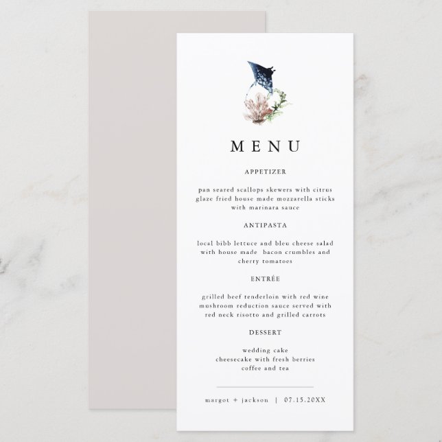 ARIEL Tropical Ocean Coral Manta Ray Beach Menu (Front/Back)