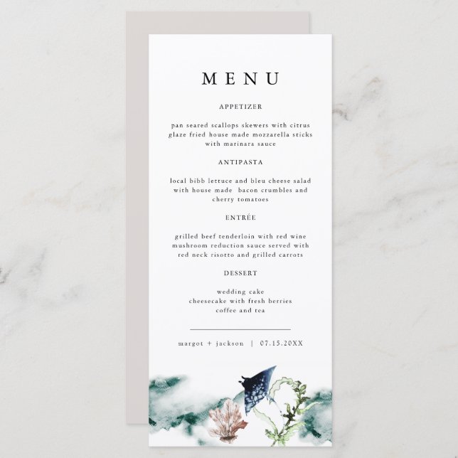 ARIEL Tropical Ocean Coral Manta Ray Beach Menu (Front/Back)