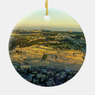 Ariel View of the Mount of Olives Jersalem Israel Ceramic Tree Decoration