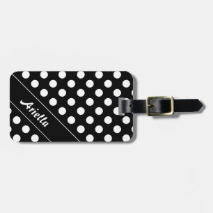 Ariella Name Template Elegant Black Big Polka Dots Luggage Tag