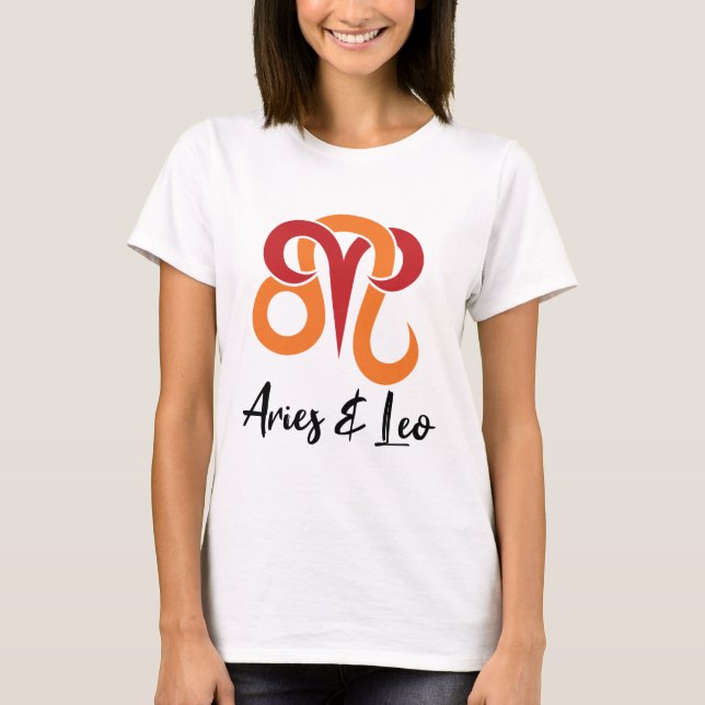 Aries and Leo Zodiac Couples Horoscope T-Shirt (Front)