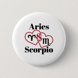 Aries and Scorpio Couple Zodiac Astrology Hearts 6 Cm Round Badge