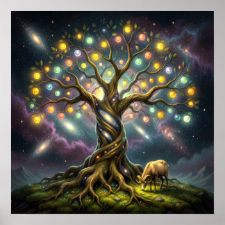 Aries and Tree of Life Among Stars and Galaxies Poster