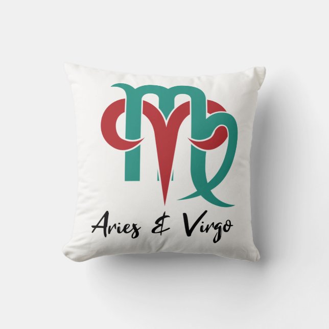 Aries and Virgo Zodiac Couple Horoscope Cushion (Front)