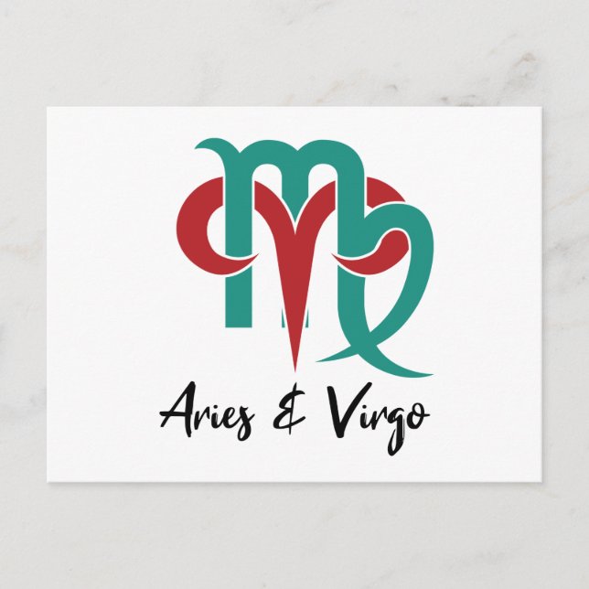 Aries and Virgo Zodiac Couple Horoscope Postcard (Front)