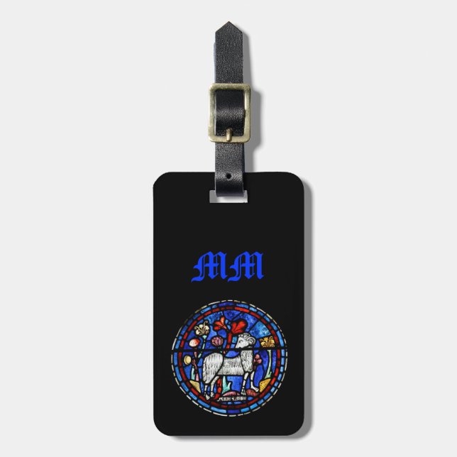 Aries Astrology Gothic Stained Glass Luggage Tag (Front Vertical)