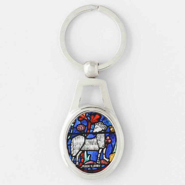 Aries Astrology Gothic Stained Glass Windows O Kc Key Ring (Front)