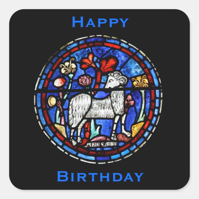 Aries - Astrology - Gothic Stained Glass Windows - Square Sticker (Front)