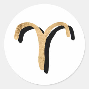 Aries astrology zodiac symbol gold black  classic round sticker
