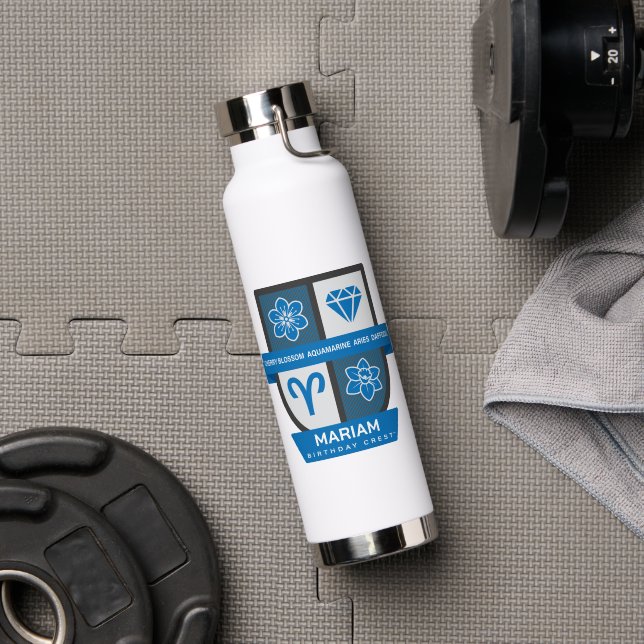 Aries Birthday Crest™ for March 21-31 Water Bottle (Gym (Rotated))