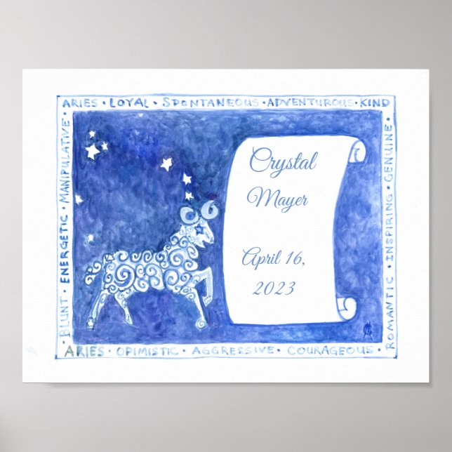 Aries birthday watercolor print (Front)