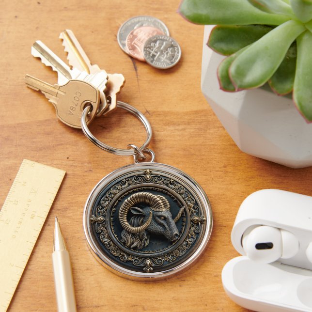 Aries-Black and Gold zodiac Astrology Keychain (Desk)