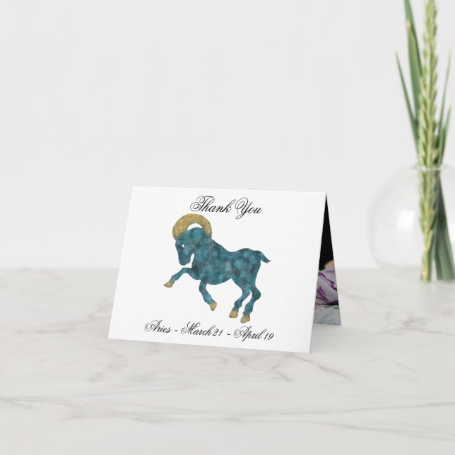 Aries Blue Impressionist Painting Style with Gold Thank You Card (Front)