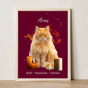 Aries Cat Art Print, Zodiac Cat Poster