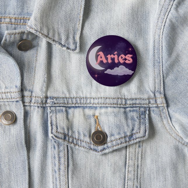 Aries Celestial Aesthetic Moon Cloud Stars Design 6 Cm Round Badge (In Situ)