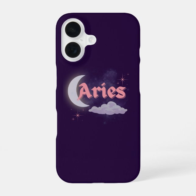 Aries Celestial Moon Cloud Stars Astrology Art iPhone 16 Case (Back)