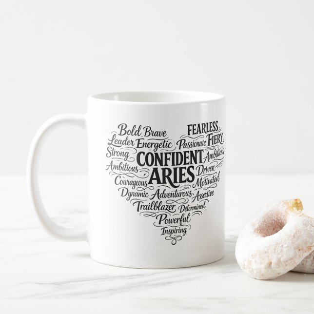Aries Coffee Mug | Zodiac Word Cloud (With Donut)