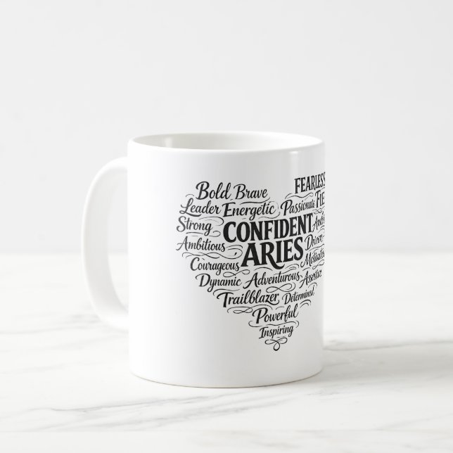 Aries Coffee Mug | Zodiac Word Cloud (Front Left)