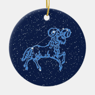 Aries Constellation and Zodiac Sign with Stars Cer Ceramic Tree Decoration