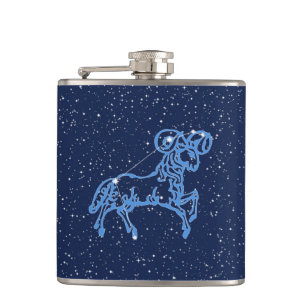 Aries Constellation and Zodiac Sign with Stars Fla Hip Flask