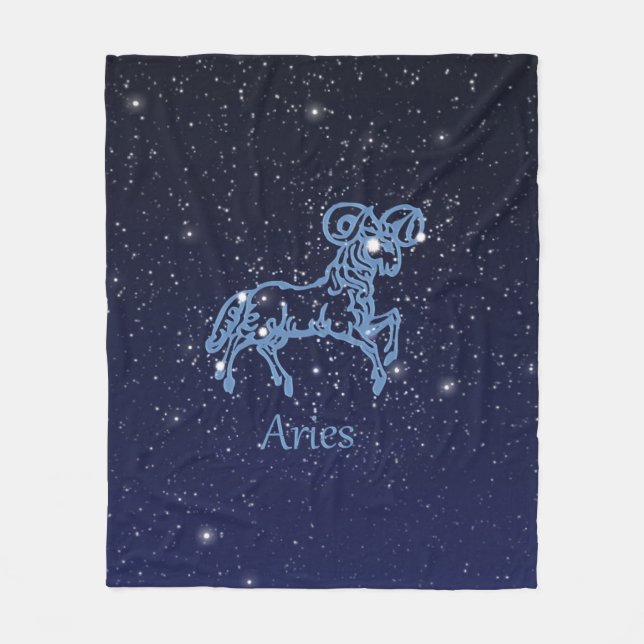 Aries Constellation and Zodiac Sign with Stars Fleece Blanket (Front)