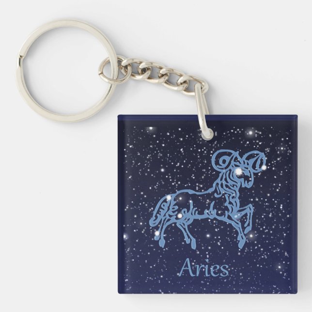 Aries Constellation and Zodiac Sign with Stars  Key Ring (Front)