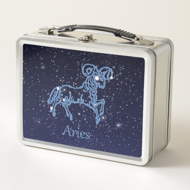 Aries Constellation and Zodiac Sign with Stars Metal Lunch Box (Front)