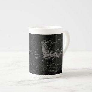 Aries Constellation Hevelius Vintage on Black Bone China Mug